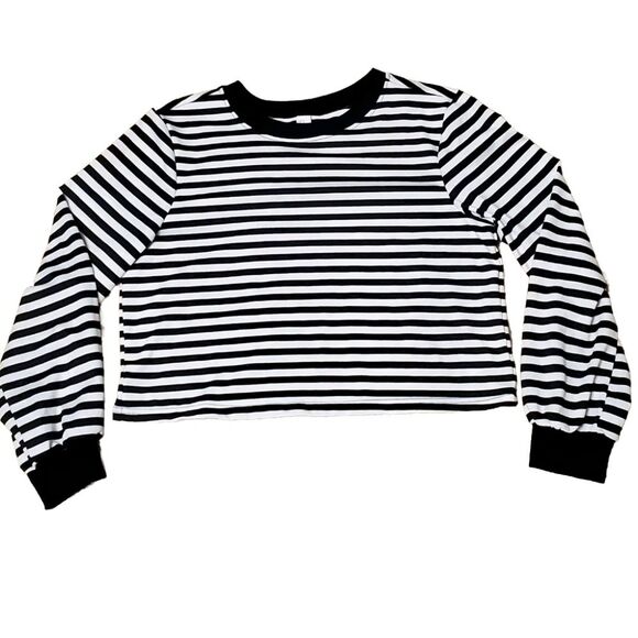 SHEIN BASICS Womens Sz Medium Cotton Striped Print Cropped Tee - Picture 1 of 6